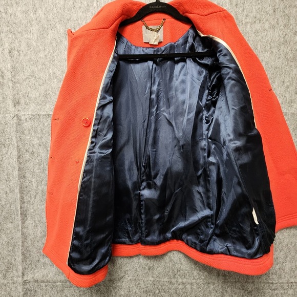 J. Crew Pea Coat Women 4 Red Stadium Cloth by Nello Gori Gold Buttons FLAWS READ - Picture 7 of 14